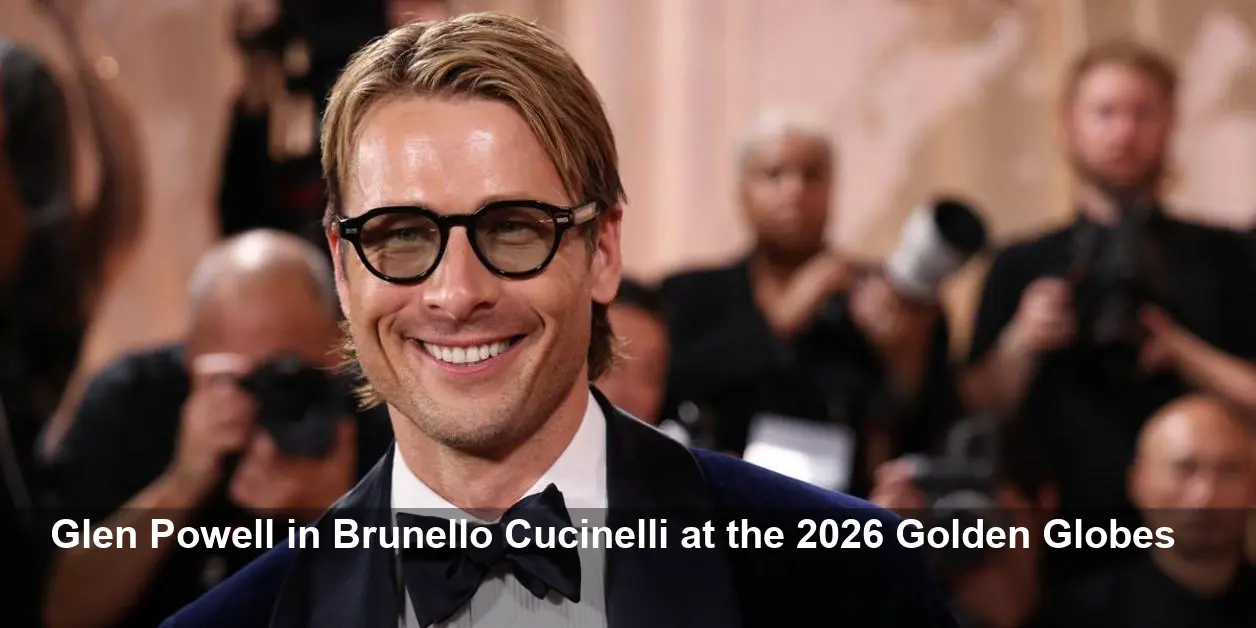 Glen Powell’s Midnight-Blue Tux at the 2026 Globes